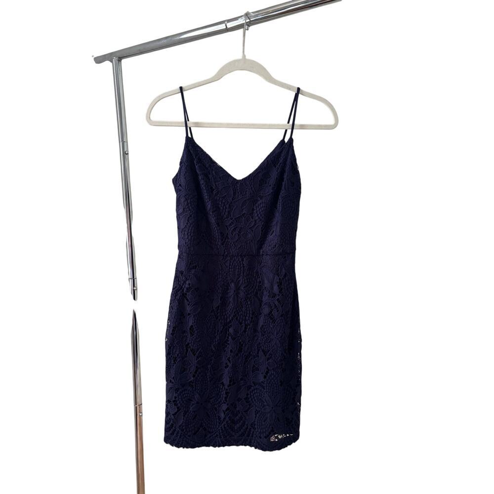 GUESS Los Angeles Navy Blue Lace Mini Dress Spaghetti Strap Size 0 - Picture 11 of 11
